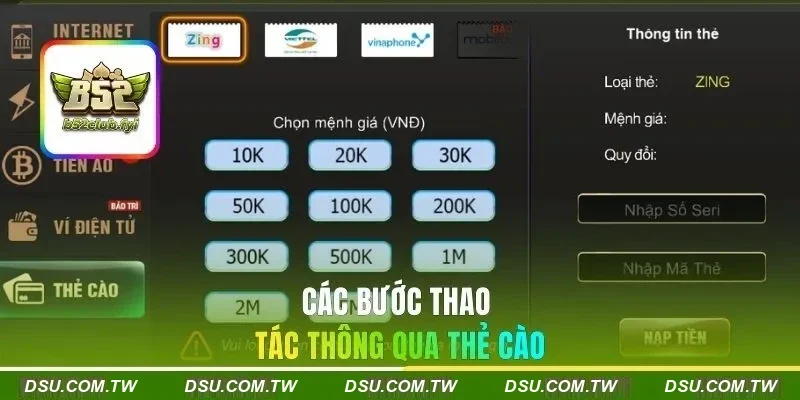 Các bước thao tác thông qua thẻ cào